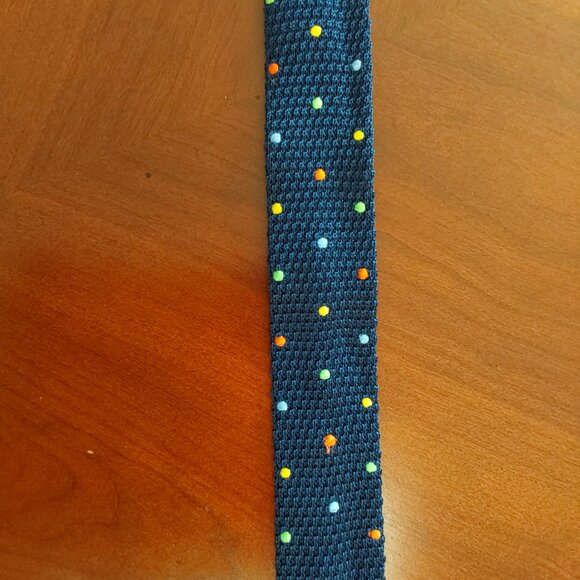 Tie, Colorful Polkadots on Navy Background, Thin - Picture 2 of 5